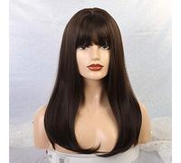 GHK Long Synthetic Wigs with Bangs Black Brown Natural Heat Resistant Fiber Wigs For Black Women Cosplay Long Straight Wigs