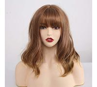 GHK Long Synthetic Wigs With Bangs Mixed Blonde Brown Natural Wave Wigs For White Women Cosplay Wigs Heat Resistant Fiber Wigs lc220
