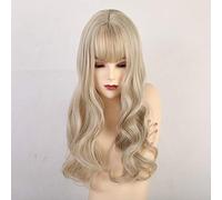 GHK Long Synthetic Wigs With Bangs Mixed Blonde Brown Natural Wave Wigs For White Women Cosplay Wigs Heat Resistant Fiber Wigs lc198-2
