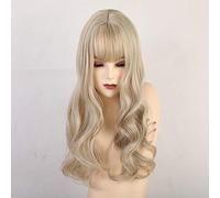 GHK Long Wave Wigs With Bangs Blonde Brown Women Synthetic Wigs Wavy Cosplay Natural Hair Wigs Heat Resistant Fiber Wigs
