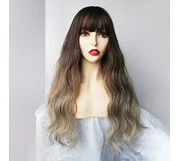GHK Long Wavy Mixed Brown Ash Blonde High Density Temperature Synthetic Wigs For Black/White Women Glueless Wavy Cosplay Hair Wig lc227