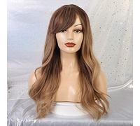 GHK Long Wavy Synthetic Wigs With Side Fringe Natural Hairline Brown gradient gold Wigs Heat Resistant Cosplay Wigs for Women