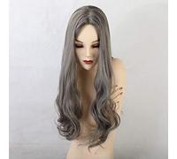 GHK Long Wavy Wigs Middle Part Linen Ash Natural Synthetic Wigs Heat Resistant Fiber Wigs for Women Cosplay Wigs