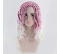 GHK Medium Long Wavy Pink White Ombre Wig Synthetic Hair Natural Lolita Cosplay Wigs For Women High temperature Fiber Hairpiece