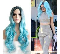 GHK Middle Part Black Blue Ombre Anime Cosplay Wig Synthetic Hair Long Wavy Two Tone Halloween Costume Party Wigs For Women