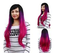 GHK Natural Wave Long Black Purple Pink Ombre Lolita Wig Cosplay Costume Synthetic Colorful Hair Wigs For Women Christmas Party