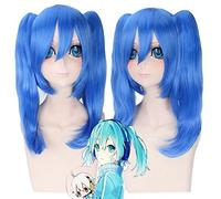 GHK Project MekakuCity Actors Straight Blue Cosplay Wig With Double Clip Ponytails Synthetic Anime Hair Wigs For Women 40cm