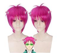 GHK Saiki Kusuo no sai-nan Straght Short Pink Wig Men Synthetic Hair Anime Cosplay Wigs For Halloween Costume Party 30cm
