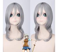 GHK Sakura ichiko Straight Medium Long Anime Cosplay Wig Grey Synthetic Hair Women Wigs With Bangs Heat Resistant 40cm