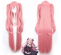 GHK Seraph of the end Krul Tepes Long Pink Cosplay Wig Synthetic Hair Halloween Costume Woman Wigs With Clip Ponytails 100cm