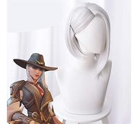 GHK Sliver White Color Game Ashe Cosplay WigsHeat Resistant Synthetic Hair Perucas Women Cosplay Wig
