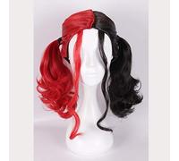GHK Suicide Squad Harleen Quinzel Cosplay Wig 45cm Black Red Pink Blue Ombre Synthetic Hair Halloween Costume Long Wavy Ponytail Wig black red