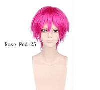 GHK Synthetic 8inch Short Cosplay Wig With Bangs Black White Blue Pink Blonde White Hair For Men Anime Costume 25