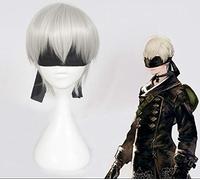 GHK YoRHa No. 9 Model Silver Wig NieR:Automata 9S Cosplay Wig with Black Eye Patch Cosplay Halloween