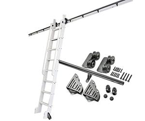 GHKFEJGDEN Rolling Ladder Hardware Library Sliding Ladder Hardware Kit 3.3ft-20ft Round Track/Rail (No Ladder), Black Mobile Ladder Track with Floor Roller Wheels (Size : 16ft/500cm Track kit)