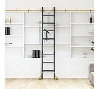 GHKFEJGDEN Sliding Library Ladder Track Heavy Duty Barn Door Sliding Kit Rolling Ladder Track Rail for Loft Office, Mobile Ladder Track Kit Slide Rails, 3.3-24ft, Golden(20ft/610cm Track kit)
