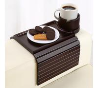 GHKINMAL Couch Cup Holder Tray, 3 in 1 Large Couch Arm Trays,Bamboo Chair Clip on Tray with 360° Ratated Phone Cup Holder for Couch,Snacks,Remote,Phone-Black Walnut