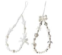 GHKJOK 2-Pack Elegant Beaded Phone Charm Straps with Heart, Pearl, Bow & Butterfly Angel Designs - Secure Metal Loop Wrist Strap Keychain for Mobile Phone Cases, Keys, Bags and Cameras