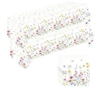 GHKJOK 2 Pack Floral Tablecloth with 20 Napkins - Disposable Plastic Waterproof Table Covers 54 x 108 Inches for Wedding Birthday Baby Shower Garden Party Afternoon Tea Decorations
