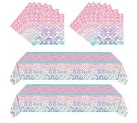GHKJOK 2 Pack Mermaid Scale Tablecloths with 20 Napkins - 54 x 108in Iridescent Fish Scale Design PE Table Covers for Girls Birthday, Princess Party & Under the Sea Decorations