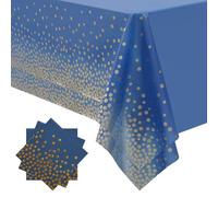GHKJOK 2 Pack Navy Blue and Gold Dots Table Cloths with 20 Napkins - Waterproof Plastic Table Cover 137x274cm for Birthday, Wedding, Baby Shower, Graduation, Party Decorations