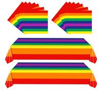 GHKJOK 2 Pack Rainbow Party Tablecloths with 20 Napkins - Colourful Disposable Plastic Table Covers 54 x 108 Inches for Birthday Baby Shower Picnic Festival Celebration Decorations