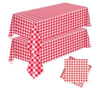 GHKJOK 2 Pack Red Checkered Tablecloths with 20 Napkins - 54 x 108in Reusable PE Plastic Table Covers for Picnic, BBQ, Birthday, Western & Outdoor Party Decorations