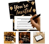 GHKJOK 20 Pack Black and Gold Party Invitations - Premium 300gsm Silk Cardstock Double-Sided Print Elegant Design for Weddings Birthdays Anniversaries and Corporate Events