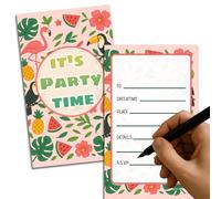 GHKJOK 20 Pack Tropical Party Invitations, Flamingo & Fruit Designs, Premium Cardstock (15x9cm), Vibrant Colors, Perfect for Birthday/Pool/Summer Parties, Unique & Durable