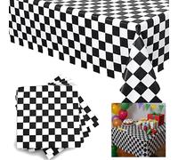 GHKJOK 2PCS Black and White Checkered Tablecloths 54x108 Inch with 20 Matching Napkins - Waterproof Disposable PEVA Table Covers | Picnic, BBQ, Birthday, Baby Shower, Pool Party & Event Decorations