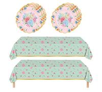 GHKJOK Afternoon Tea Decorations, 2PCS Floral Tablecloth Disposable and Napkins 20PCS, Garden Party Tableware Decorations, Elegant Design for Weddings, Birthdays, Baby Shower Party Supplies