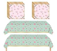 GHKJOK Afternoon Tea Decorations - Floral Tablecloth and Napkins Set, 2 PCS Disposable Tablecloth 137x274cm with 20 PCS Napkins for Garden Party, Weddings, Birthdays, Baby Shower Party Supplies