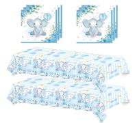GHKJOK Blue Elephant Party Decorations Set - 2 Disposable Tablecloths & 20 Napkins, Baby Shower for Boy Birthday Jungle Theme Tableware, Cute Animal Pattern Indoor & Outdoor Party Supplies