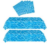 GHKJOK Bright Blue Water Wave Plastic Tablecloth for Poolside Themed Parties & Summer Beach Decorations - Two-Pack Rectangular Disposable Table Covers with Vibrant Aquatic Design and 20 Napkins