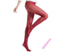 GHKJOK Burgundy Patterned Tights with Geometric Motifs & Dotted Details - Elegant Opaque Stockings for Women, Stretchy Seamless Fit for Fashion Wear, Casual and Semi-Formal Attire