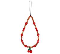 GHKJOK Cute Cherry Design Beaded Phone Charm Strap with Pearl Accents - Orange Red Heart Beads, Adjustable Loop for Phone Cases and Keychains, Stylish Anti-Slip Wrist Lanyard for Girls and Women