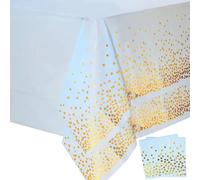 GHKJOK Disposable Plastic Tablecloth, White And Gold Gradient Dots, 1-Pack | Semi-Transparent Finish, Pattern Becomes Denser Towards The Lower Area, For Dining Or Buffet Tables At Weddings, Birthdays