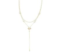 GHKJOK Double-Layer Gold Tone Y-Shape Star Necklace with Crystal Pendant & Teardrop Charm - Adjustable Long Layered Chain Jewellery in Bohemian Gift Box for Women, Elegant Layering Neckpiece