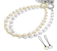 GHKJOK Dual-Strand Pearl Lanyard with Adjustable Wrist Strap and Secure Spring Clasp - Elegant Phone Strap Crossbody for Keys, ID Badges, Card Holders, Glasses, Necklaces and Personal Accessories