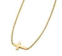 GHKJOK Gold-Plated Horizontal Cross Pendant Necklace on Box Chain - Dainty Minimalist Layering Statement Jewellery for Women and Men as a Long Multi-Layer Gold Necklace with Modern Simple Design