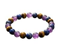 GHKJOK Handmade Stretch Bracelet with Lapis Lazuli Amethyst Tiger Eye - Adjustable Natural Gemstone Boho Beaded Accessory for Women Girls, Elastic Fit Gift Idea for Casual Wear Travel