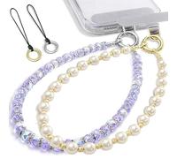 GHKJOK Lavender Crystal Pearl Phone Lanyard with Grey Strap - Detachable Wrist Strap for Secure Tethering of Mobile Phone Cases Keys and Small Accessories as a Fashionable Crossbody Beaded