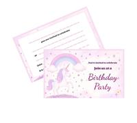 GHKJOK Magical Unicorn Rainbow Party Invitations For Girls - Pastel Sparkling Design With Glitter Background Fill-In-The-Blank Fields For Birthday Disco Sleepover Events Age 3-10 Years