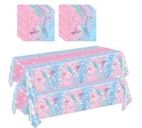 GHKJOK Mermaid Disposable Plastic Tablecloth, Ocean Party Table Cover | Glitter fish-scale texture with starfish, shell and bubble patterns, for birthdays and under-the-sea celebrations