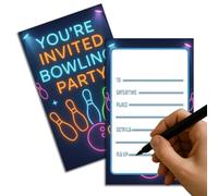 GHKJOK Neon Bowling Party Invitations with Glowing Text and Vibrant Design - 20-Piece Set for Birthday Celebrations, Team Events, Personalised Handwritten Details, Ready to Mail with Envelopes