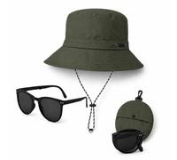 GHKJOK Olive Green Water-Repellent Bucket Hat & Sunglasses Set
