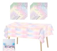 GHKJOK Pastel Rainbow Glitter Birthday Table Cover - Disposable Paper Tablecloth For Themed Party Afternoon Tea Celebrations With Starry Texture Drip Effect Border In Soft Pink Blue Purple Cream Hues