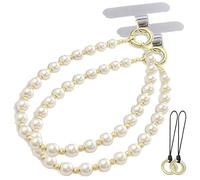 GHKJOK Pearl-Effect Phone Wrist Strap, Cream-White Beaded Wristlet, 2-Pack