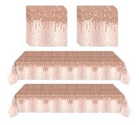 GHKJOK Rose Gold Glitter Plastic Table Cover with Elegant Dripping Sparkle Design - Waterproof Rectangular Vinyl Tablecloth for Wedding Birthday Party Dinner Decorations, Bridal Shower Event