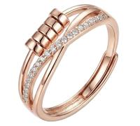 GHKJOK Rose Gold Tone Spinner Ring for Women - Adjustable Open Band with Rotating Beads, Unique Interactive Fidget Thumb Ring, Dainty Fashion Jewelry Gift for Teen Girls
